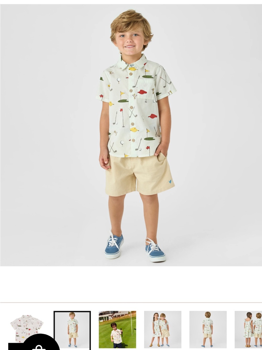Pink Chicken Boys Short-Sleeve Golf Print Shirt - Cream